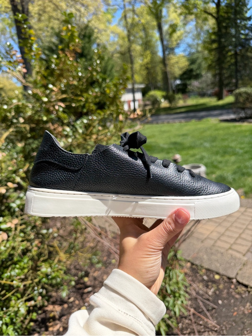 Sam Edelman Black Leather Low-Top Sneakers with White Sole
